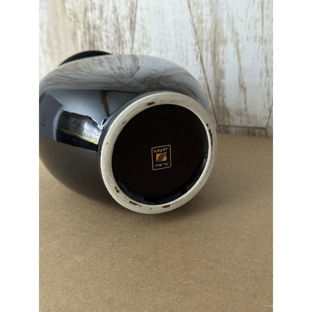 Vintage Imported Japanese Black‎ Vase w/ gold trim Butterfly Ceramic